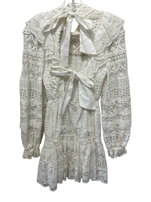Sea New York Size 2 White Cotton Eyelet Lace Open Back Long Balloon Sleeve Dress White / 2