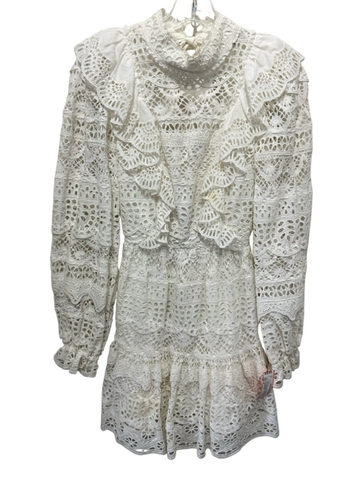 Sea New York Size 2 White Cotton Eyelet Lace Open Back Long Balloon Sleeve Dress White / 2
