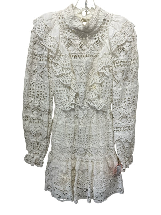 Sea New York Size 2 White Cotton Eyelet Lace Open Back Long Balloon Sleeve Dress White / 2