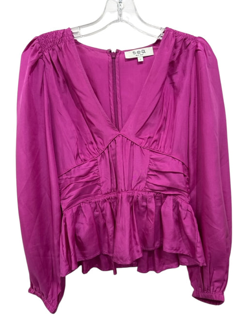 Sea New York Size 2 Fuchsia Pink Silk Smocked Shoulder V Neck Top Fuchsia Pink / 2