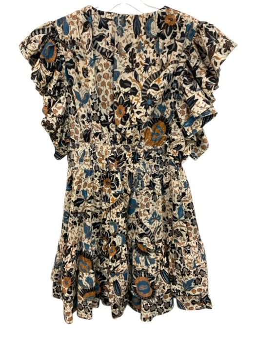 Ulla Johnson Size 2 cream, orange, blue, and black 100% Cotton Ruffle Mini Dress cream, orange, blue, and black / 2