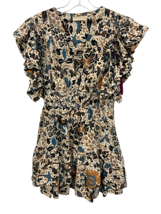 Ulla Johnson Size 2 cream, orange, blue, and black 100% Cotton Ruffle Mini Dress cream, orange, blue, and black / 2