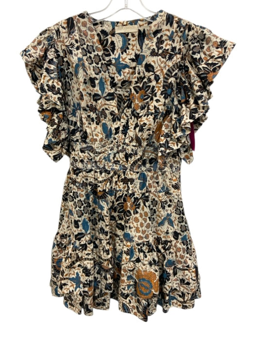 Ulla Johnson Size 2 cream, orange, blue, and black 100% Cotton Ruffle Mini Dress cream, orange, blue, and black / 2
