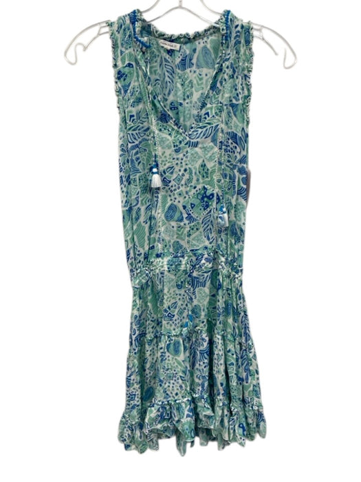 Poupette St. Barth Size XS Blue & Green Viscose Abstract Sleeveless Dress Blue & Green / XS
