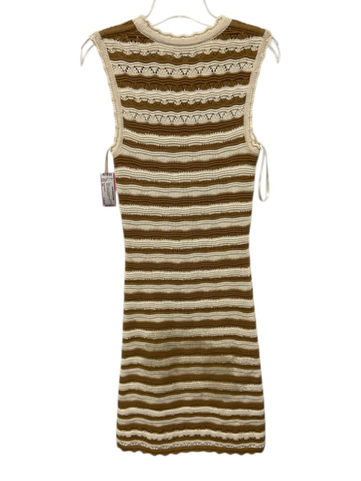 Veronica Beard Size XS White & Brown Cotton Blend Knit Striped Sleeveless Dress White & Brown / XS