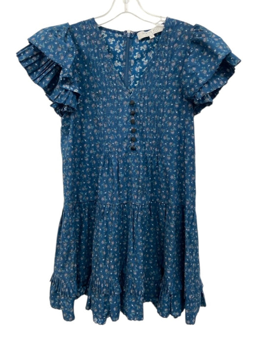 Hunter Bell Size XS Blue Floral Ruffle sleeve Short Dress Blue / XS