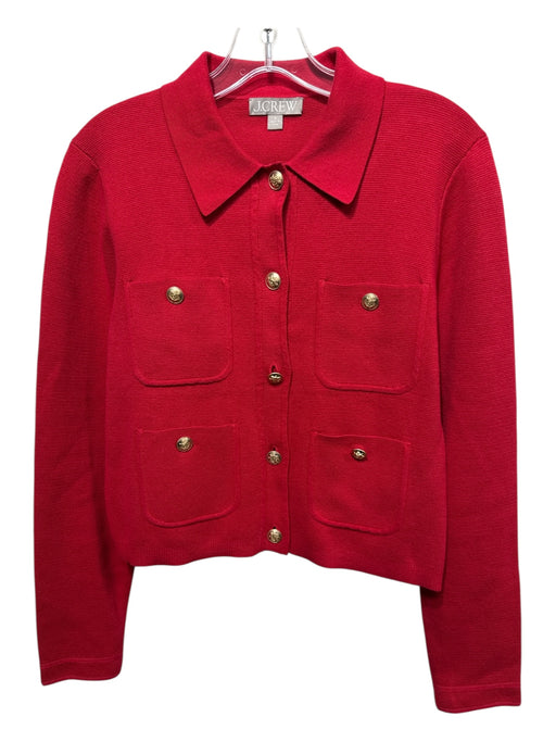 J Crew Size S Red Cotton Long Sleeve Solid Gold Tone Button Details Sweater Red / S