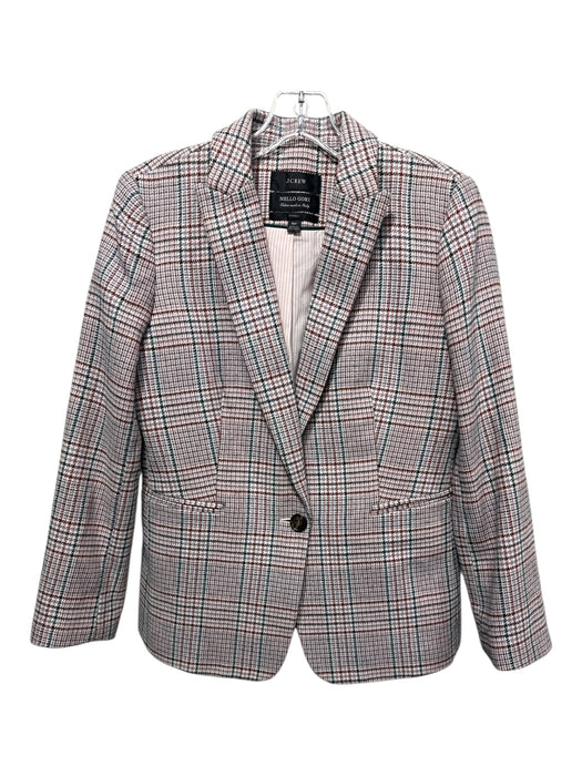 J Crew Size 6 Pink, Blue & Black Polyester & Wool Houndstooth One Button Jacket Pink, Blue & Black / 6