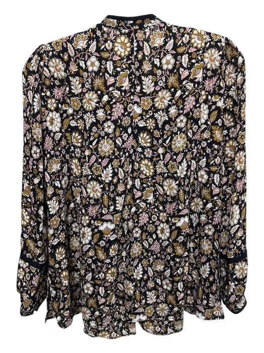 A.L.C. Size 4 Black, Pink, Brown Silk Long Sleeve Floral Neck Tie High Neck Top Black, Pink, Brown / 4