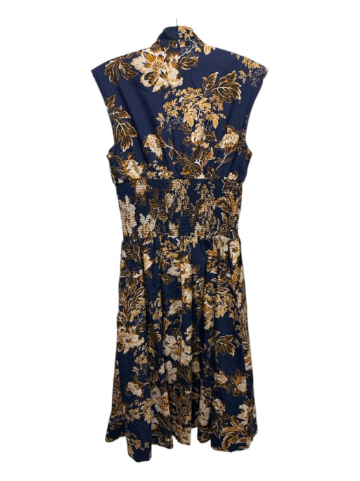 Anthropologie Size XS Navy Blue, Orange, & Multi Cotton Padded Cap Sleeve Dress Navy Blue, Orange, & Multi / XS