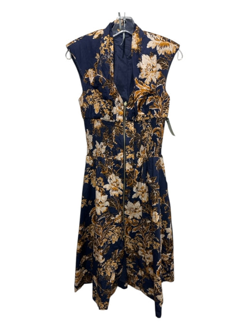 Anthropologie Size XS Navy Blue, Orange, & Multi Cotton Padded Cap Sleeve Dress Navy Blue, Orange, & Multi / XS