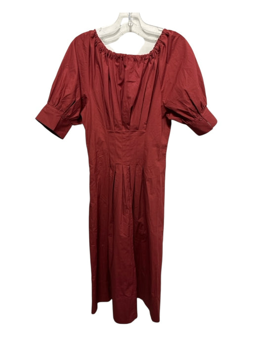 J Crew Size 6 Maroon Red Cotton Short Puff Sleeve Solid Drawstring Neck Dress Maroon Red / 6