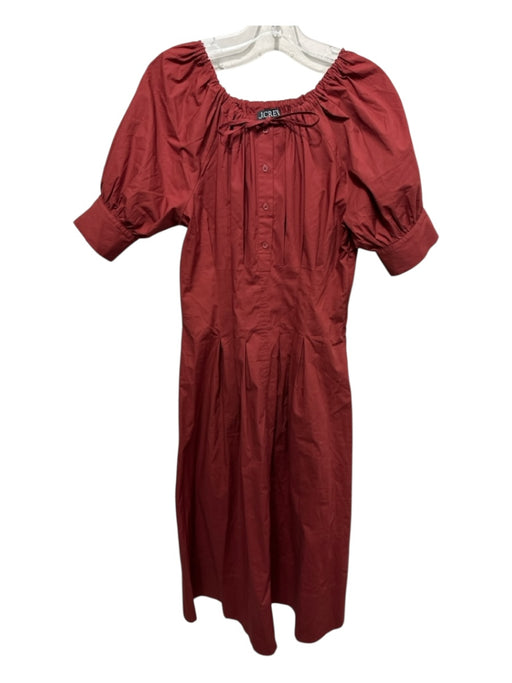 J Crew Size 6 Maroon Red Cotton Short Puff Sleeve Solid Drawstring Neck Dress Maroon Red / 6