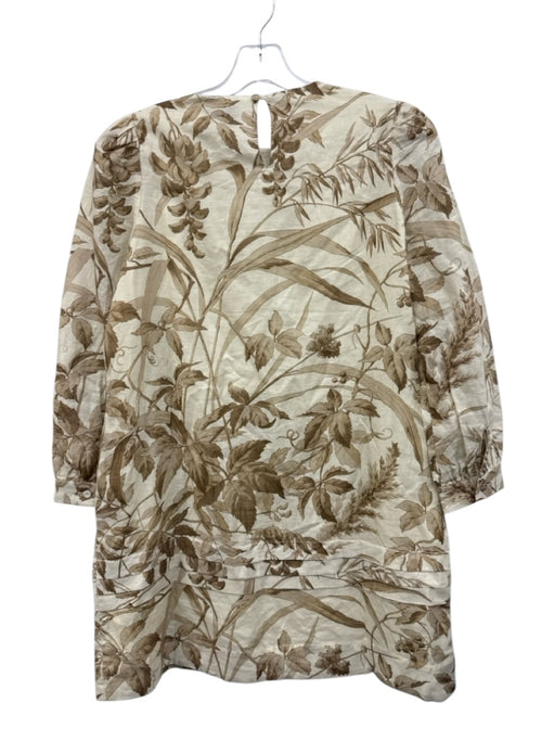 Tuckernuck Size S Cream & Beige Linen & Cotton Gathered Leaves Long Sleeve Dress Cream & Beige / S