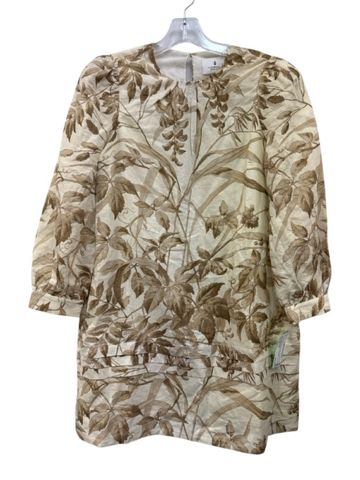 Tuckernuck Size S Cream & Beige Linen & Cotton Gathered Leaves Long Sleeve Dress Cream & Beige / S