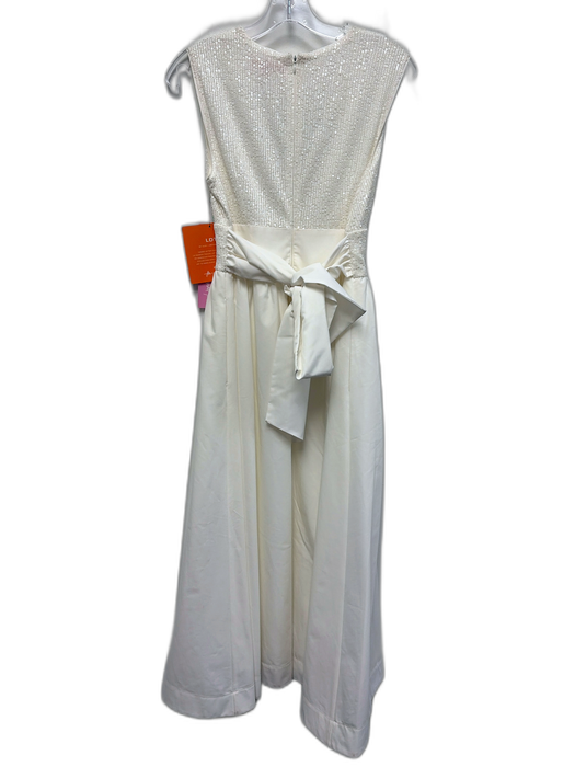 LDT Size 6 Ivory White Polyester Blend Sequin V Neck Tie Back A line Gown Ivory White / 6