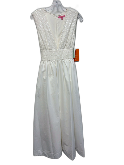 LDT Size 6 Ivory White Polyester Blend Sequin V Neck Tie Back A line Gown Ivory White / 6