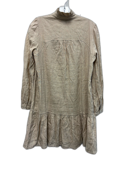 Tuckernuck Size S Sand Beige Linen Split V neckline Long Sleeve Dress Sand Beige / S