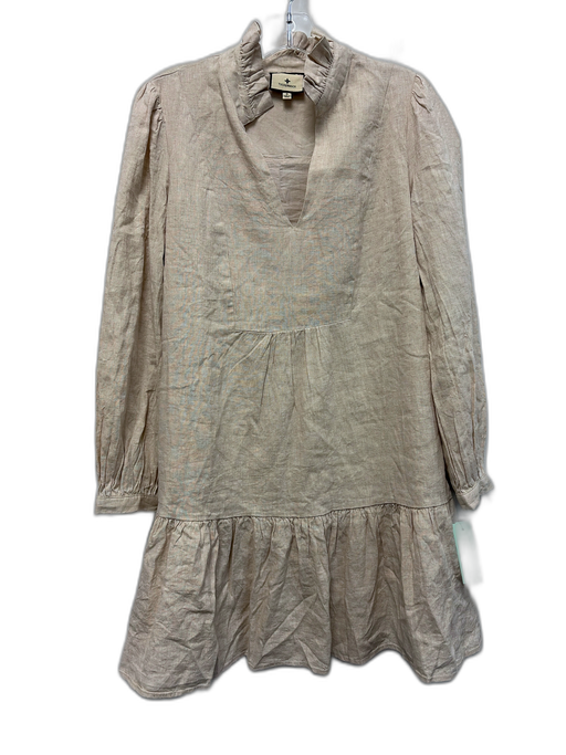 Tuckernuck Size S Sand Beige Linen Split V neckline Long Sleeve Dress Sand Beige / S