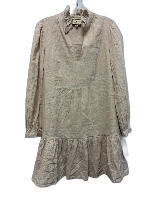 Tuckernuck Size S Sand Beige Linen Split V neckline Long Sleeve Dress Sand Beige / S
