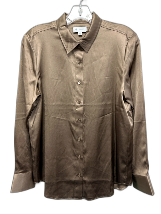 Adriano Goldschmied Size S Taupe Silk Blend Satin Long Sleeve Collar Top Taupe / S