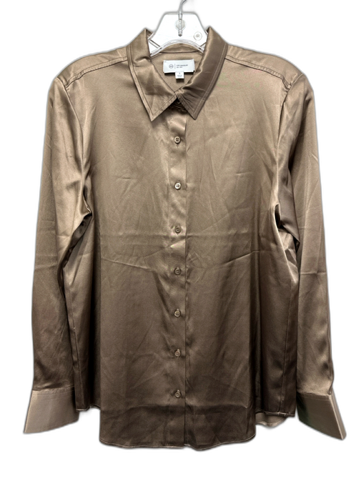 Adriano Goldschmied Size S Taupe Silk Blend Satin Long Sleeve Collar Top Taupe / S