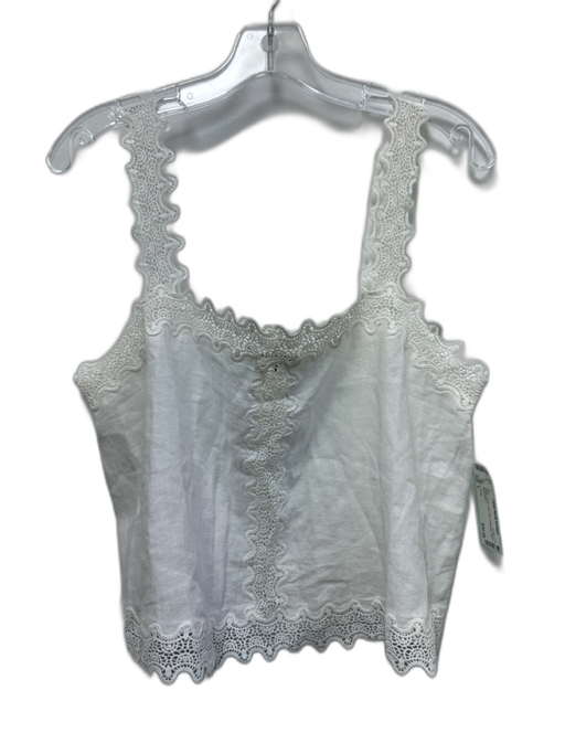 J. Crew Size L White Linen Lace Trim Scalloped Boxy Top White / L