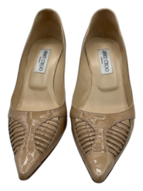 Jimmy Choo Shoe Size 38.5 Beige Patent Leather Pointed Toe Cut Outs Pumps Beige / 38.5
