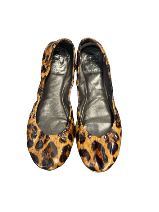 Tory Burch Shoe Size Est 7.5 Brown Leather Cheetah Print Slip On Ballet Flats Brown / Est 7.5