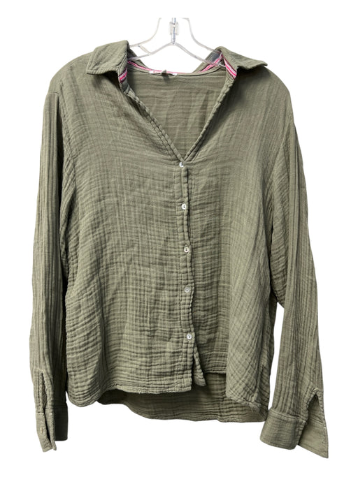 Sundry Size 2 Olive Green Cotton Long Sleeve Deep V Button Down Gauze Top Olive Green / 2