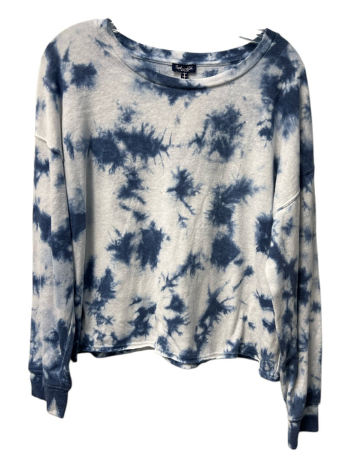 Splendid Size M Blue & White Polyester Blend Raw Hem Long Sleeve Tie Dye Top Blue & White / M