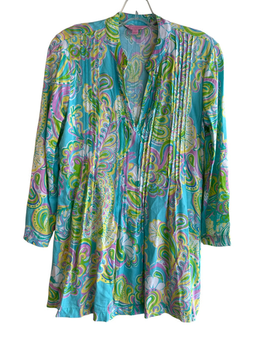 Lilly Pulitzer Size Small Green, Yellow & Pink Rayon round split neck Dress Green, Yellow & Pink / Small