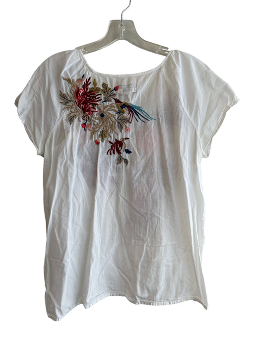 Johnny Was Workshop Size Small White & Multi Cotton Scoop Neck Embroidered Top White & Multi / Small