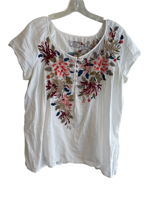 Johnny Was Workshop Size Small White & Multi Cotton Scoop Neck Embroidered Top White & Multi / Small