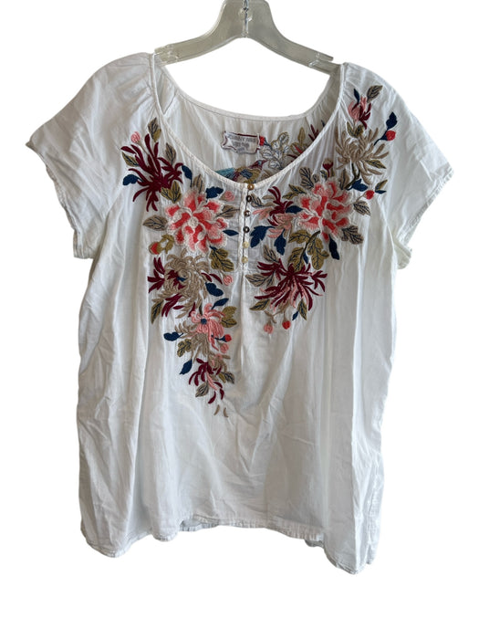 Johnny Was Workshop Size Small White & Multi Cotton Scoop Neck Embroidered Top White & Multi / Small