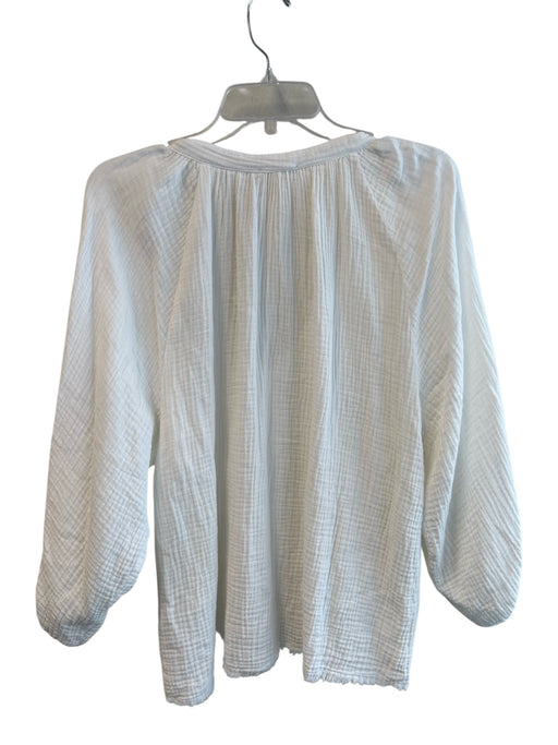 Nation Size M White Cotton Long Sleeve solid color V Neck Balloon Sleeve Top White / M