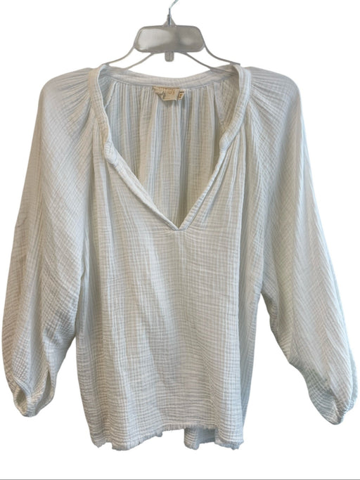 Nation Size M White Cotton Long Sleeve solid color V Neck Balloon Sleeve Top White / M
