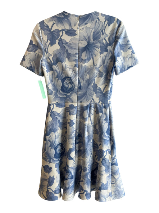 Lover Size Est S White & Blue Polyester Short Sleeve Floral Print Zip Back Dress White & Blue / Est S