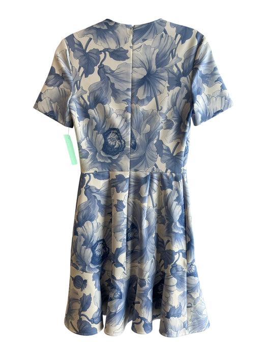 Lover Size Est S White & Blue Polyester Short Sleeve Floral Print Zip Back Dress White & Blue / Est S