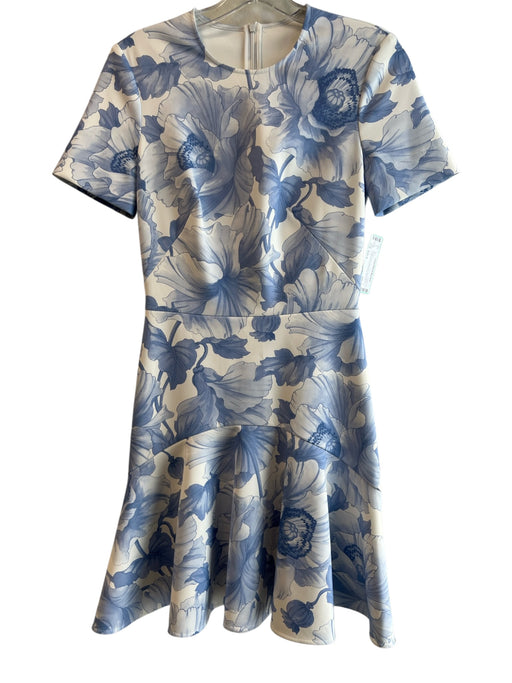 Lover Size Est S White & Blue Polyester Short Sleeve Floral Print Zip Back Dress White & Blue / Est S