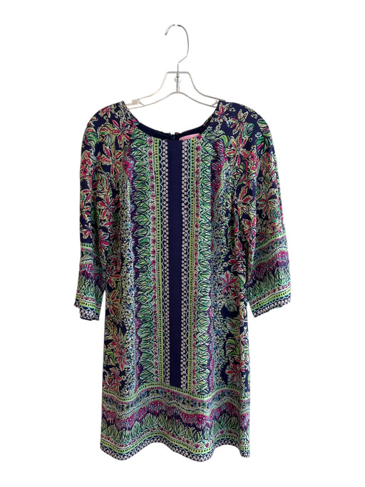 Lily Pulitzer Size 4 Green & Blue Silk Long Sleeve Slots Back Zip Dress Green & Blue / 4