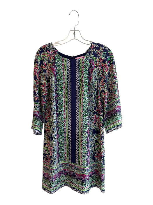 Lily Pulitzer Size 4 Green & Blue Silk Long Sleeve Slots Back Zip Dress Green & Blue / 4