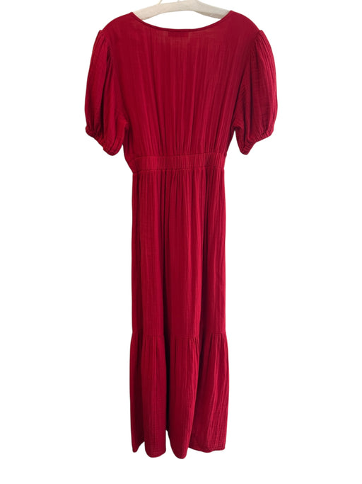 Stark X Size S Red Cotton Gauze V Back Short Sleeve Elastic Waist Dress Red / S