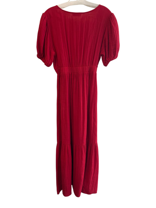 Stark X Size S Red Cotton Gauze V Back Short Sleeve Elastic Waist Dress Red / S