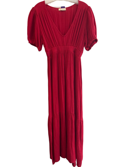 Stark X Size S Red Cotton Gauze V Back Short Sleeve Elastic Waist Dress Red / S