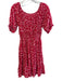 Apricot Size 4 Red & White Viscose V Neck Short Puff Sleeve Floral Dress Red & White / 4