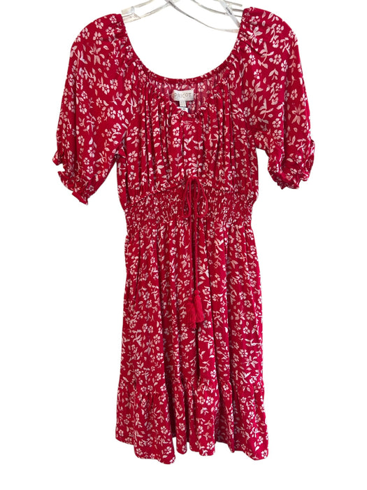 Apricot Size 4 Red & White Viscose V Neck Short Puff Sleeve Floral Dress Red & White / 4