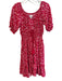 Apricot Size 4 Red & White Viscose V Neck Short Puff Sleeve Floral Dress Red & White / 4