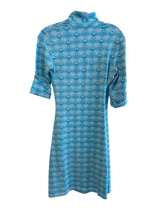 Lissa Mar Size 6 Blue Nylon V Neck 1/2 Sleeve Swan Pattern Below knee Dress Blue / 6