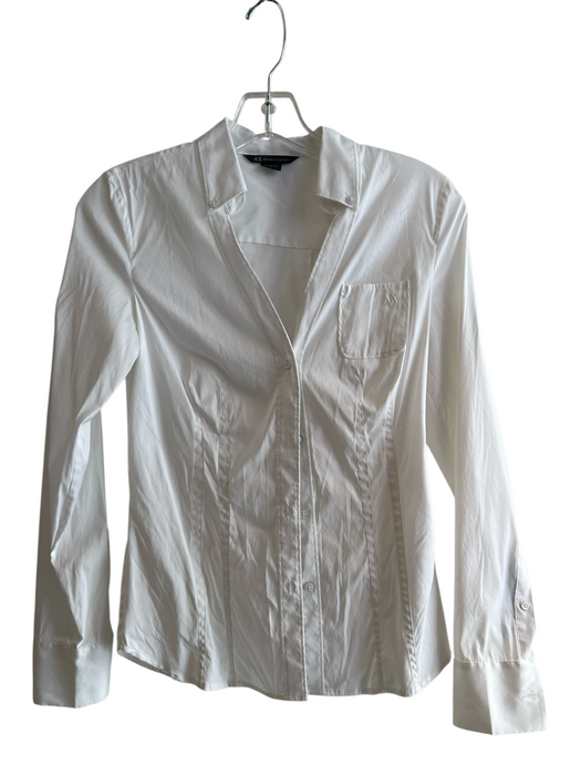 Armani Exchange Size Small White Cotton Blend Long Sleeve Chest Pocket Top White / Small